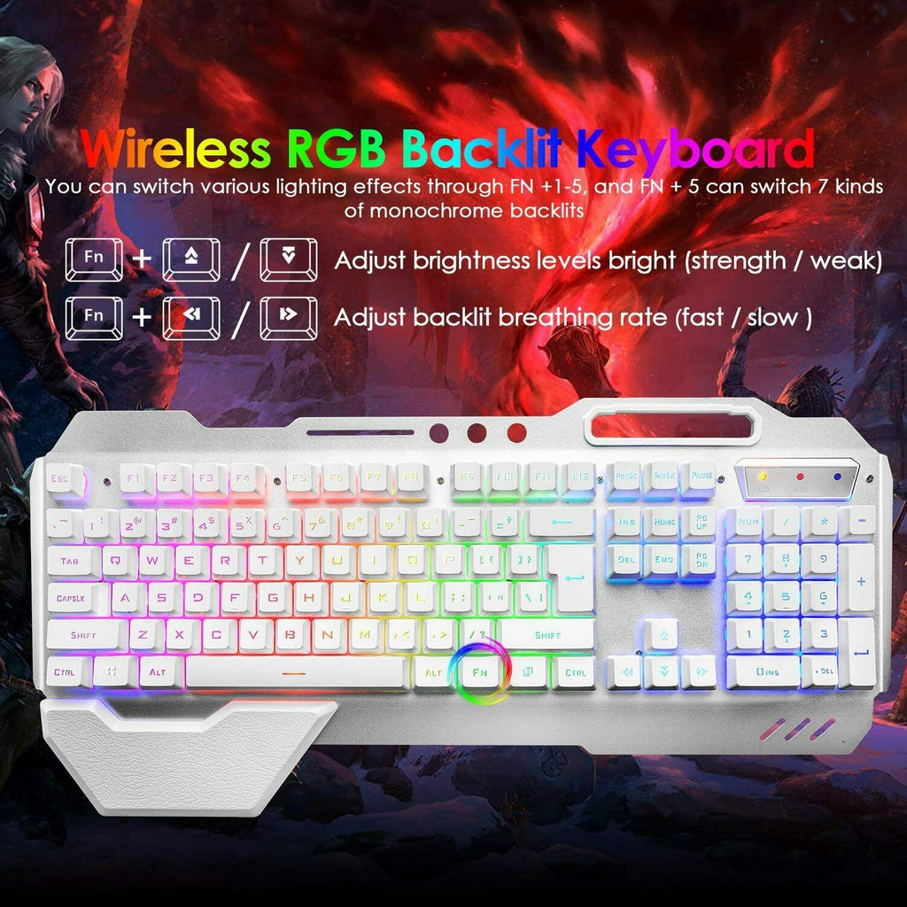 3in1 2.4G Wireless Rainbow Gaming Keyboard Mouse Set LED Backlit For PC PS4