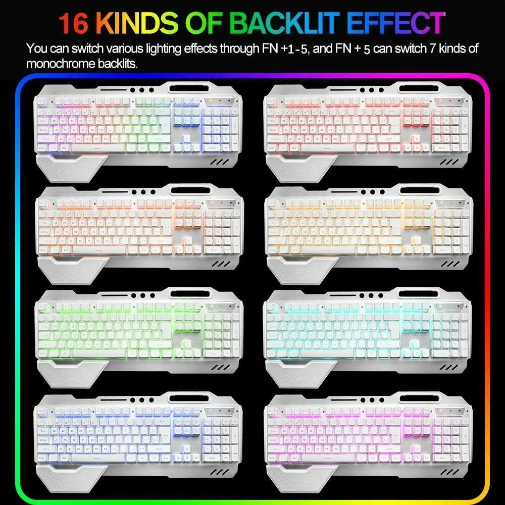 3in1 2.4G Wireless Rainbow Gaming Keyboard Mouse Set LED Backlit For PC PS4