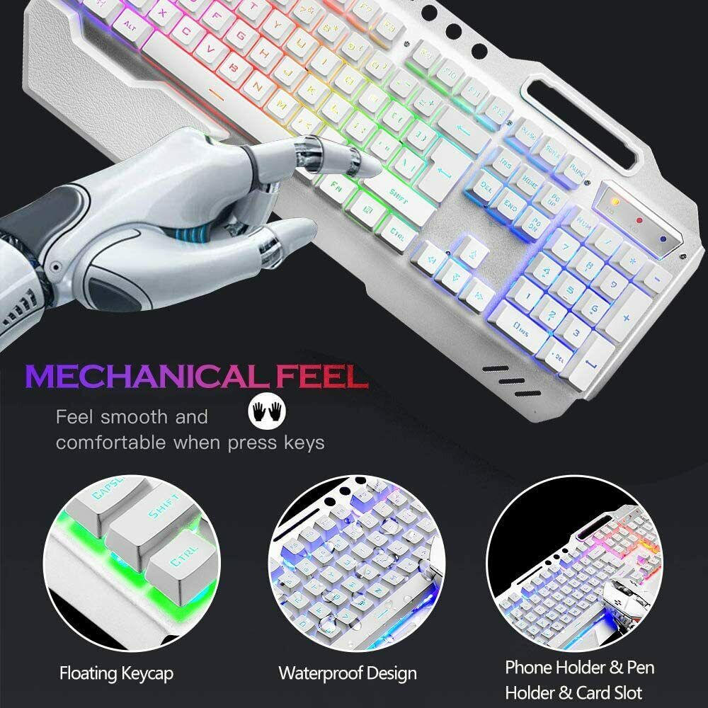 3in1 2.4G Wireless Rainbow Gaming Keyboard Mouse Set LED Backlit For PC PS4